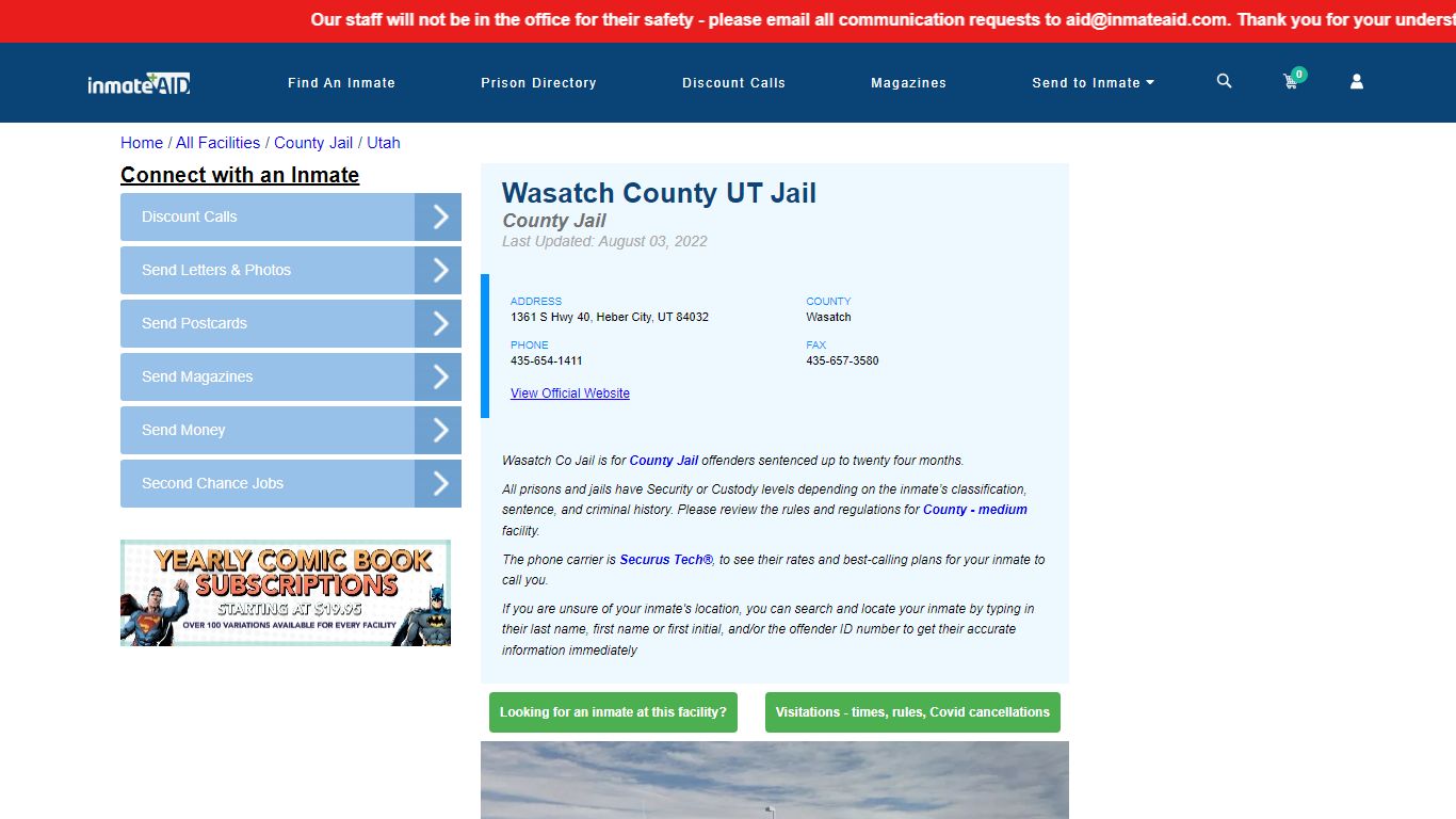 Wasatch County UT Jail - Inmate Locator - Heber City, UT