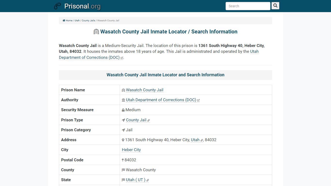 Wasatch County Jail-Inmate Locator/Search Info, Phone, Fax ...