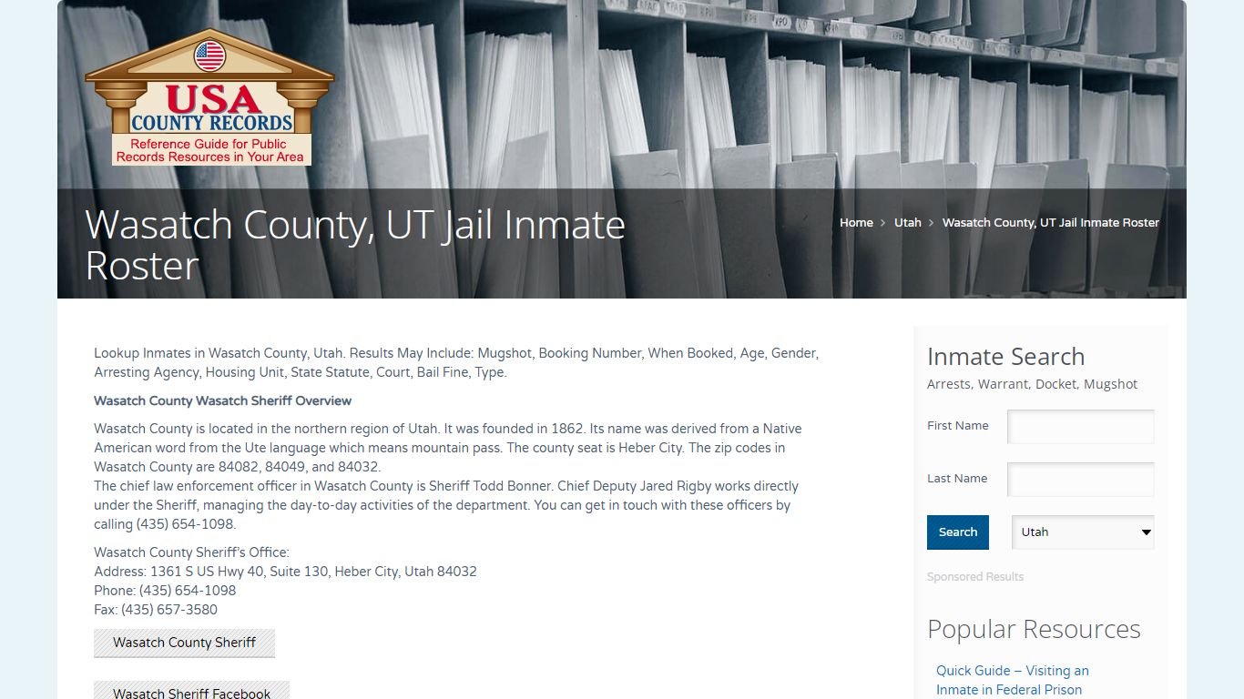 Wasatch County, UT Jail Inmate Roster | Name Search